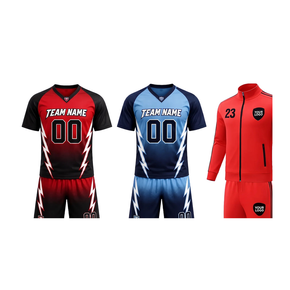 Custom Soccer Team Package - SCT2 close-up of primary soccer jerseys, team details, and package design