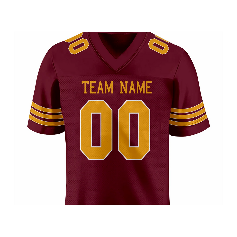 Versus Sportz Custom Football Jersey FB2 close-up showing collar, lettering, fabric, and design detail
