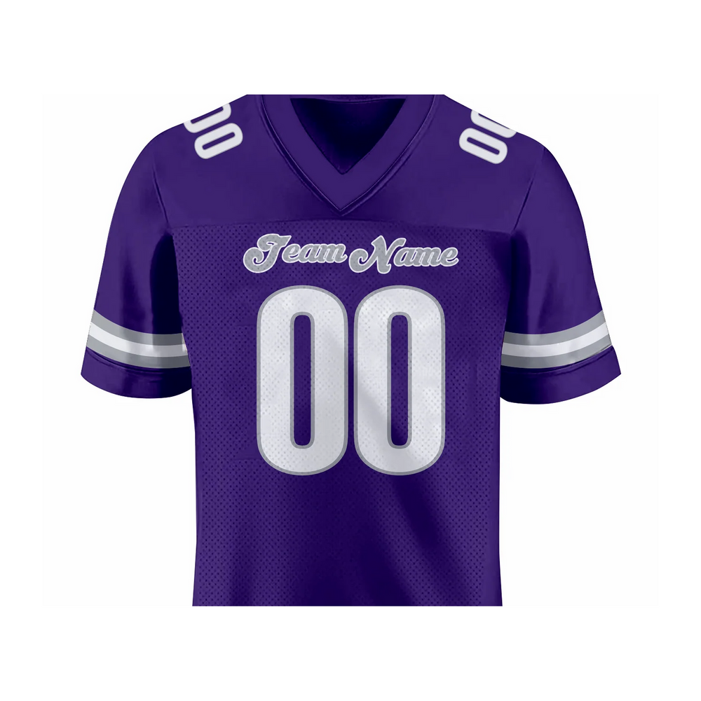 Versus Sportz Custom Football Jersey FB3 close-up showing collar, lettering, fabric, and design detail