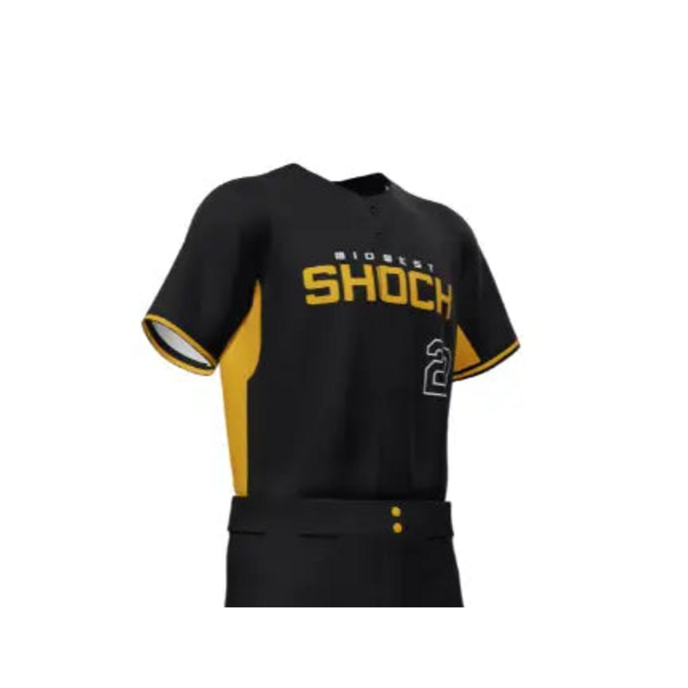 Versus Sportz Custom Men Baseball Uniform close-up showing collar logo buttons and fabric detail