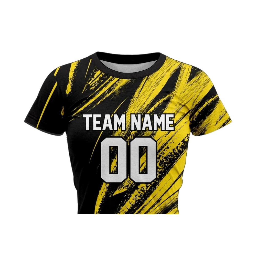 Versus Sportz Custom Volleyball Jersey - VB4 close-up showing collar, team name, number, and fabric detail