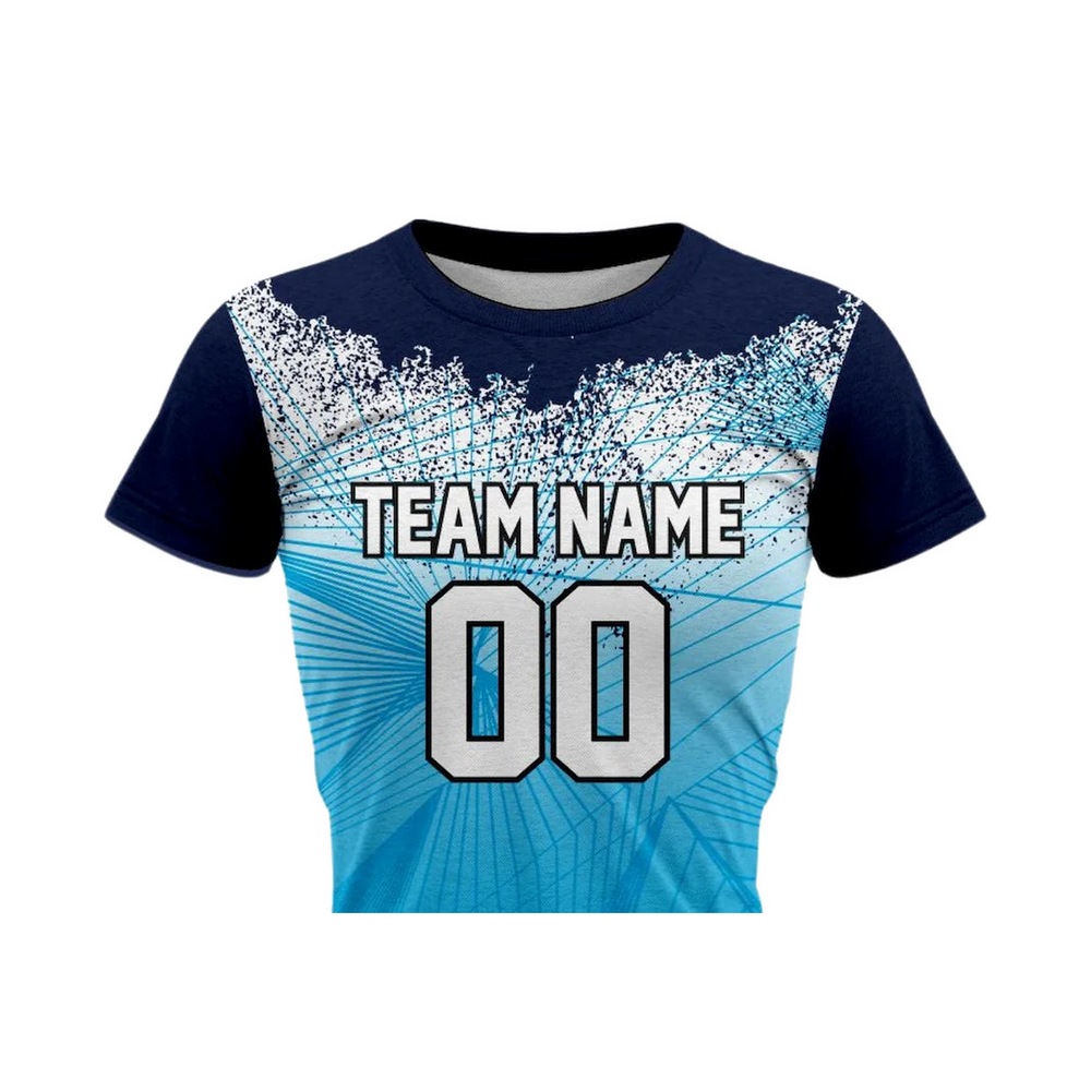 Versus Sportz Custom Volleyball Jersey - VB7 close-up showing collar, team name, number, and fabric detail