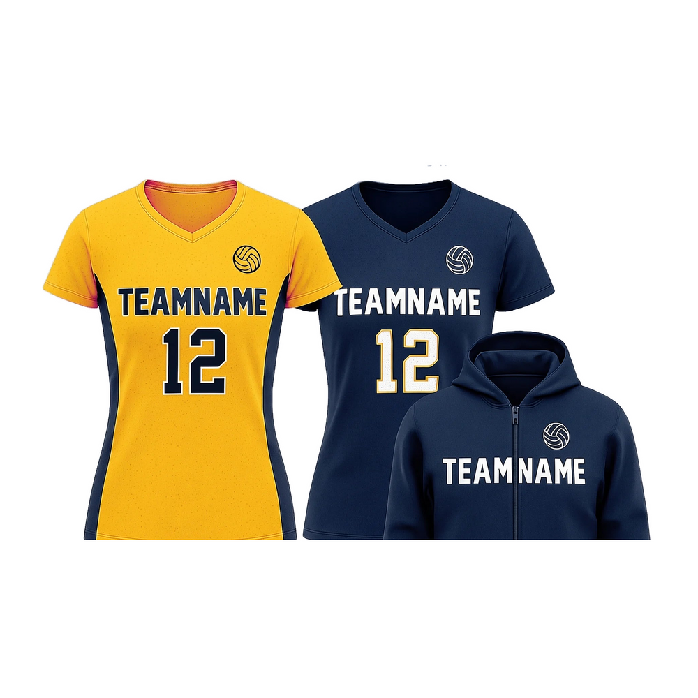 Custom VolleyBall Team Package - VBT2 close-up of primary volleyball jerseys, team name, and package details